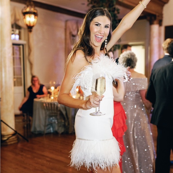 Bronx and Banco Dresses & Skirts - Bronx and Banco Mini Feather Dress, color white, size large